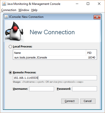 Establishing Remote JMX Connection example using JConsole.