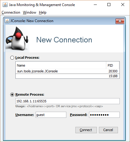 JConsole Connection using login credentials.